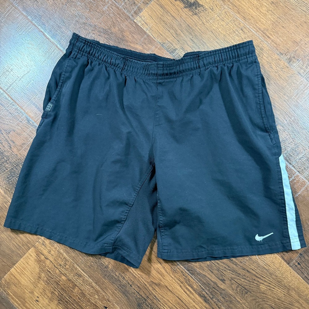 Nike Dri-FIT Mens Tennis Athletic Shorts Black White Stripe Size Medium